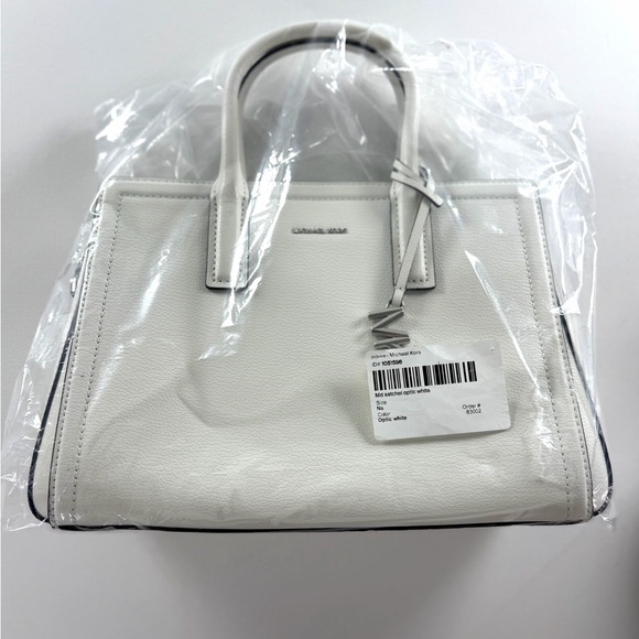 MICHAEL KORS Laila Medium Signature Logo Satchel  Color White/Allum - Picture 5 of 8